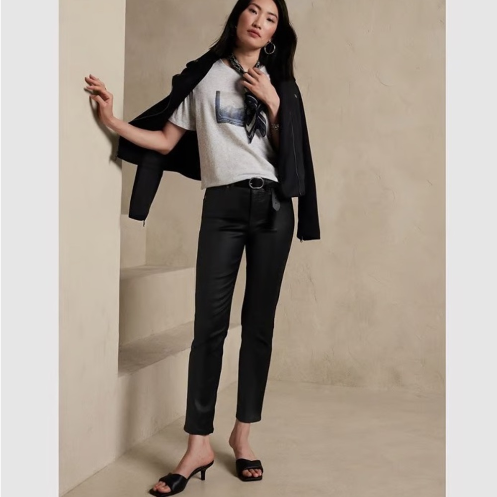 Banana Republic High Rise Slim Coated Ankle Black Jeans
